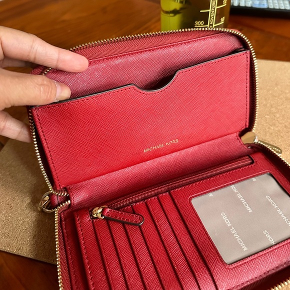 Michael Kors Leather Full Zip Around Wallet & Wrislet, Red, Large - Picture 12 of 15